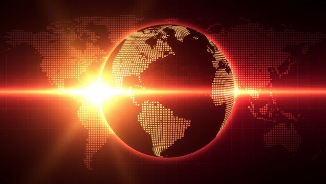 Digital globe with glowing pixelated world map - Powered by Adobe