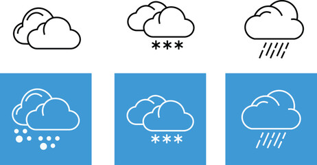Obraz premium Six weather icons showing clouds with rain snow and hail vector