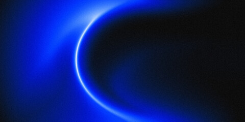 Glowing abstract light blue wave on dark blue background grainy texture banner poster header design