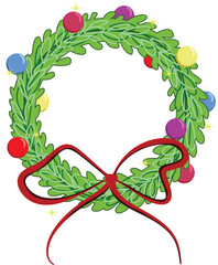 Festive Christmas wreath adorned with colorful ornaments and a red bow. It's a symbol of the holiday season and joyful celebrations.  for December season, winter season, Christmas Festival , for card 
