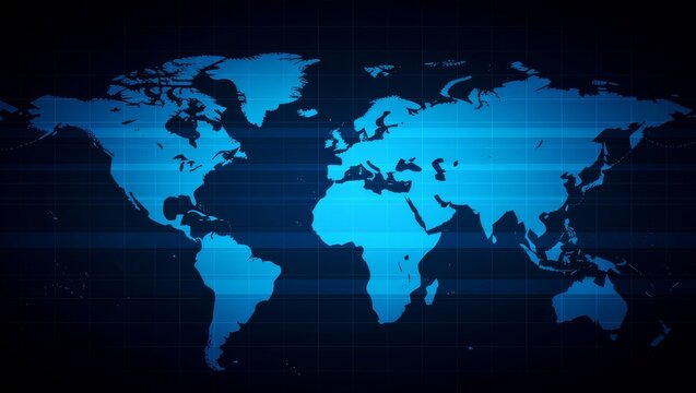 Blue digital world map with grid lines - Powered by Adobe