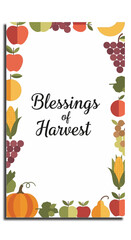 Blessings of Harvest Colorful Fall Fruit and Vegetable Frame on White Background
