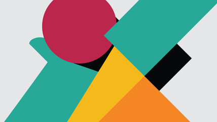 Vibrant geometric abstract art with dynamic shapes and bold colors creates a modern, eye-catching visual for design projects and branding needs.