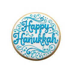 Happy Hanukkah decorated cookie, ideal for holiday greetings, festive food gifts, social media posts, and Jewish celebration event designs, isolated on white & transparent background.