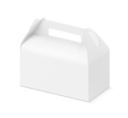 Gable box with handle for transport and sell your product mockup. Vector illustration isolated on white background. Easy to use for presentation your product, idea, promo, design. EPS10.