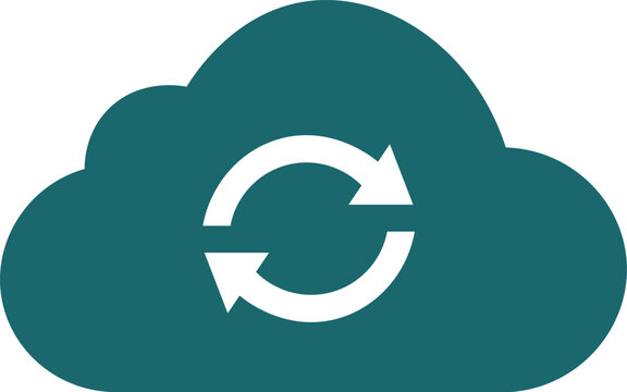 Teal cloud with white circular arrows icon on white background refresh