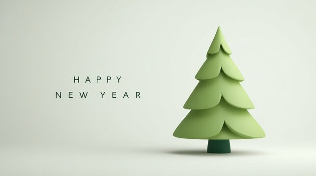 Minimalist Happy New Year greeting with a stylized green Christmas tree - Powered by Adobe
