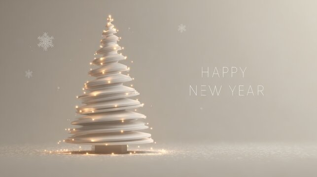 Elegant Happy New Year greeting card with a modern, minimalist Christmas tree