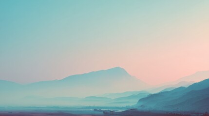 Fototapeta premium Serene Mountain Landscape at Dusk with Soft Pastel Colors Enhancing the Tranquil Atmosphere of Rugged Peaks and Gentle Hills in the Distance