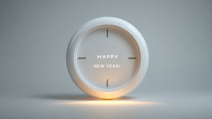 Fototapeta premium Happy New Year clock design with a minimalist, modern style on a gray background