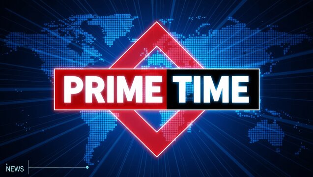 Prime Time news graphic with world map