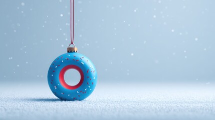 Unique Christmas ornament shaped like a donut with sprinkles and snow