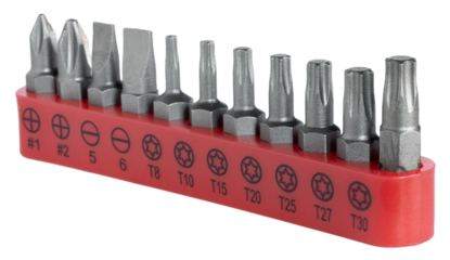 Ratchet bit set in a red organizer