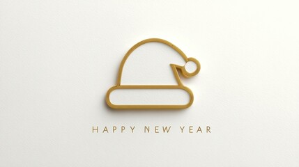 Golden Santa hat illustration with Happy New Year text on white background