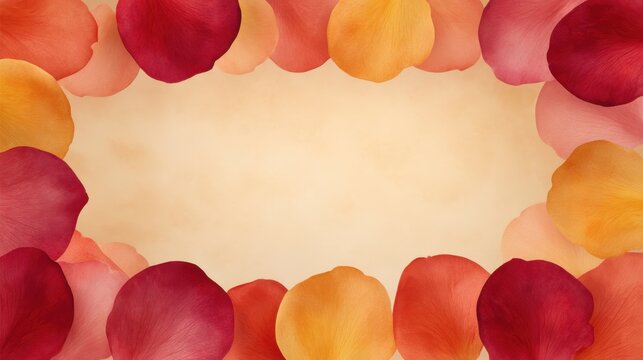 Colorful Flower Petals Frame for Romantic Background or Floral Design in Soft Peach and Pink Tones for Invitations and Greeting Cards