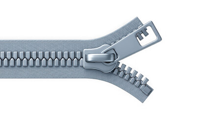A partially open gray zipper on a transparent background view