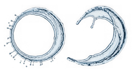 Two water splashes isolated on a transparent background
