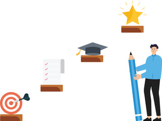 career planning and steps to develop career growth plans and opportunities and professional achievement or business success, entrepreneurial planning steps to success in work and career path.

