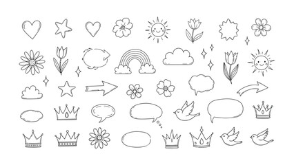 Whimsical Illustrations: A collection of charming line-art illustrations, featuring various delightful objects, ready to enhance creative projects.