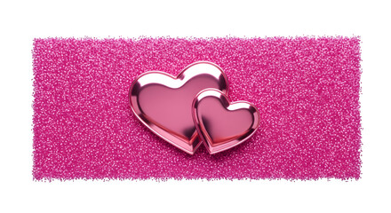 Pink hearts on glitter background, isolated on transparent background