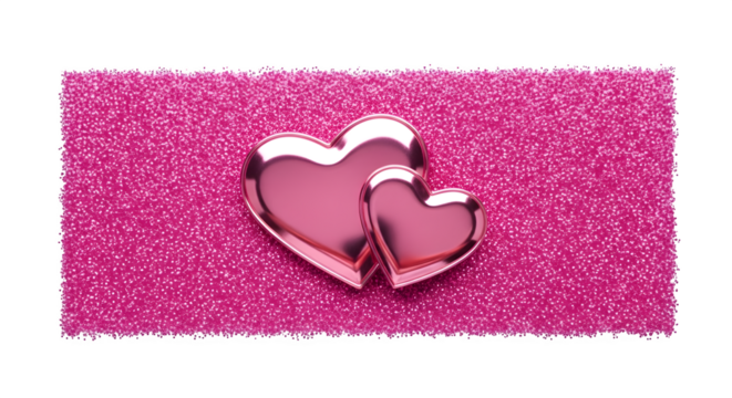 Pink hearts on glitter background, isolated on transparent background