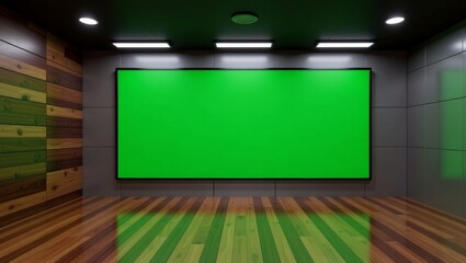 Green screen studio with wooden floor and walls