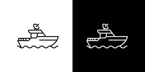 Sleek Minimalist Line Art Boat Icon for Marine Navigation and Water Travel – Simple Outline Yacht Vector Graphic