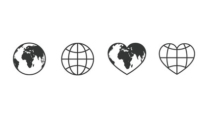 Earth day vector icons globe world map love planet illustration