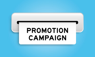 White coupon banner with word promotion campaign from machine on blue color background