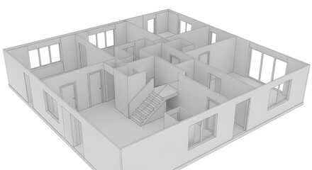 Fototapeta premium Unfurnished 3D House Floor Plan Architectural Building Structure Blueprint