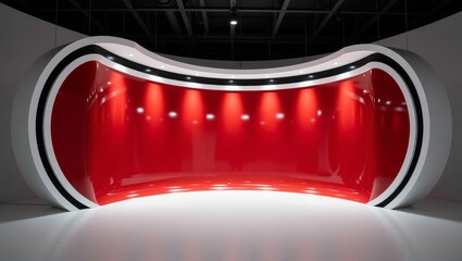 Curved red interior exhibition space