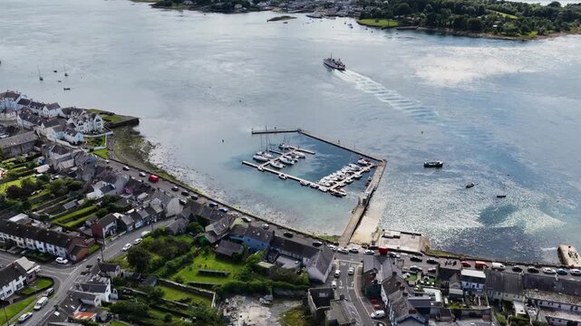 Aerial video of Strangford to Portaferry Ferry on Strangford Co Down Northern Ireland 10-29-2025