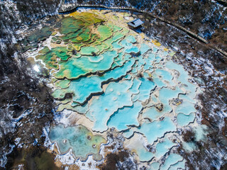 Beautiful Travertine Terraces at Huanglong Scenic and Historic Interest Area