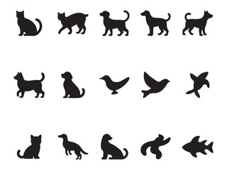 Minimal Pet Icons – Cat Dog Bird Fish Silhouette Vector Collection – Vol.2
