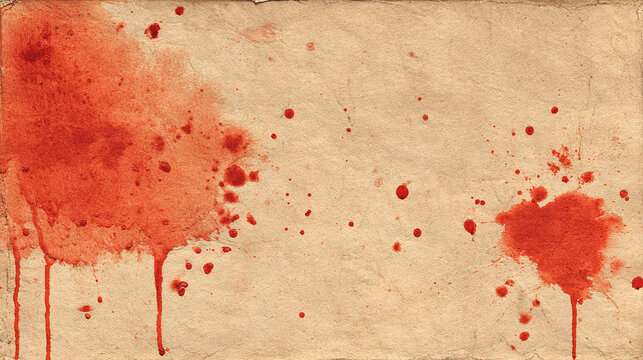 Abstract bloodstain pattern with drops of red blood on a textured background