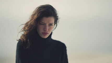 woman with flowing hair tears streaming down her face embodies powerful mix of loss and hope