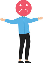 stress burden and anxiety or negative thinking, anger or emotional cause problems, overworked or over stress, mental health or depression, Businessman holding card with bad face.
