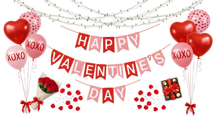 Valentine's Day Decorations Arrangement, isolated on transparent background