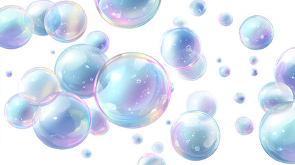 Obraz premium Realistic soap vector bubbles isolated on white background. The effect of falling and flying bubbles. Glass bubble effect.