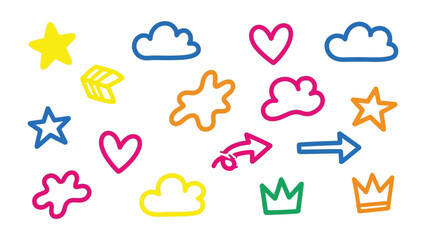 Obraz premium Hand-drawn Illustrations: A vibrant collection of whimsical illustrations, showcasing a playful array of shapes, symbols, and artistic flair, perfect for adding a touch of creativity.