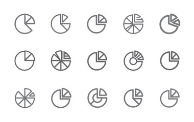 Collection of Pie Chart Icons Representing Business Data and Analytics