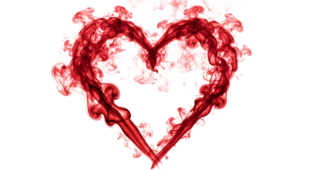 Red smoke forming a heart shape against a isolated on a transparent background abstract