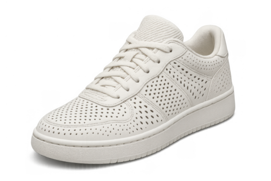 White perforated leather sneaker for lifestyle and fashion, a modern casual footwear choice