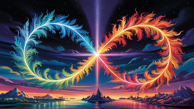 Abstract fractal flame vector design pattern with colorful glow and bright star decoration