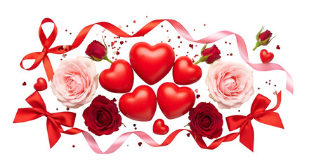 Valentine's Day Hearts and Roses, isolated on transparent background