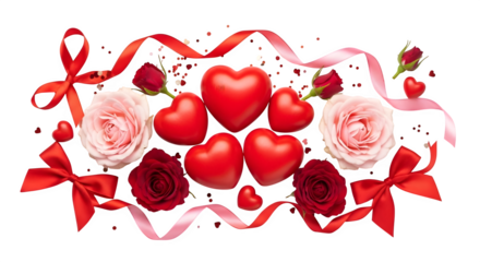 Valentine's Day Hearts and Roses, isolated on transparent background