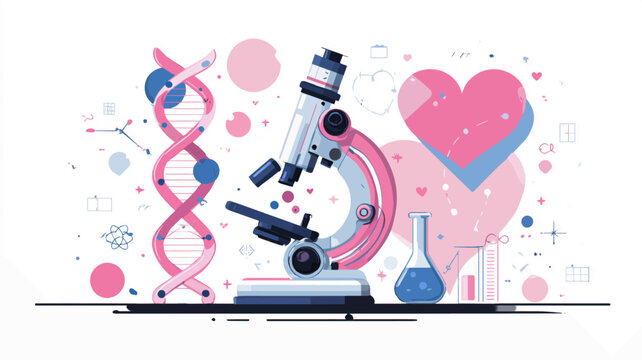 Colorful modern STEM icon illustration featuring microscope DNA strands atoms and hearts celebrating global empowerment for the International Day of Women and Girls in Science - Powered by Adobe
