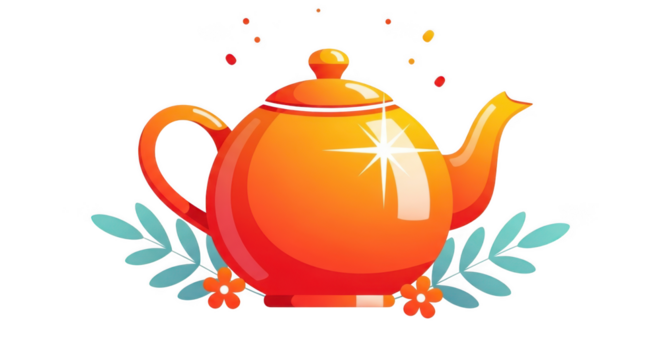 Orange teapot with flowers isolated on transparent background - Powered by Adobe