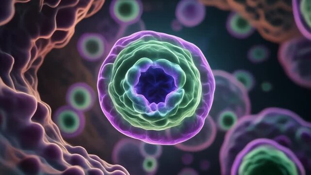 Biological cell structure glows vividly highlighting detailed inner workings for scientific medical exploration.