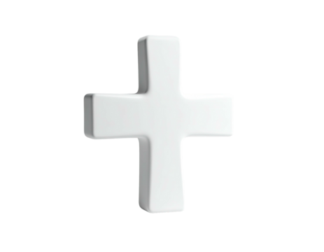 Isolated, white, simple plus sign against black background